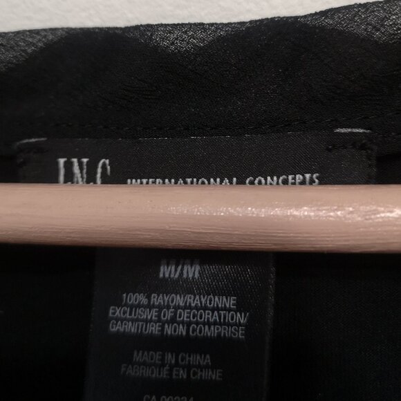 Black INC Rayon V-Neck Shirt With Sheer Ruffle Hem M - Picture 3 of 4